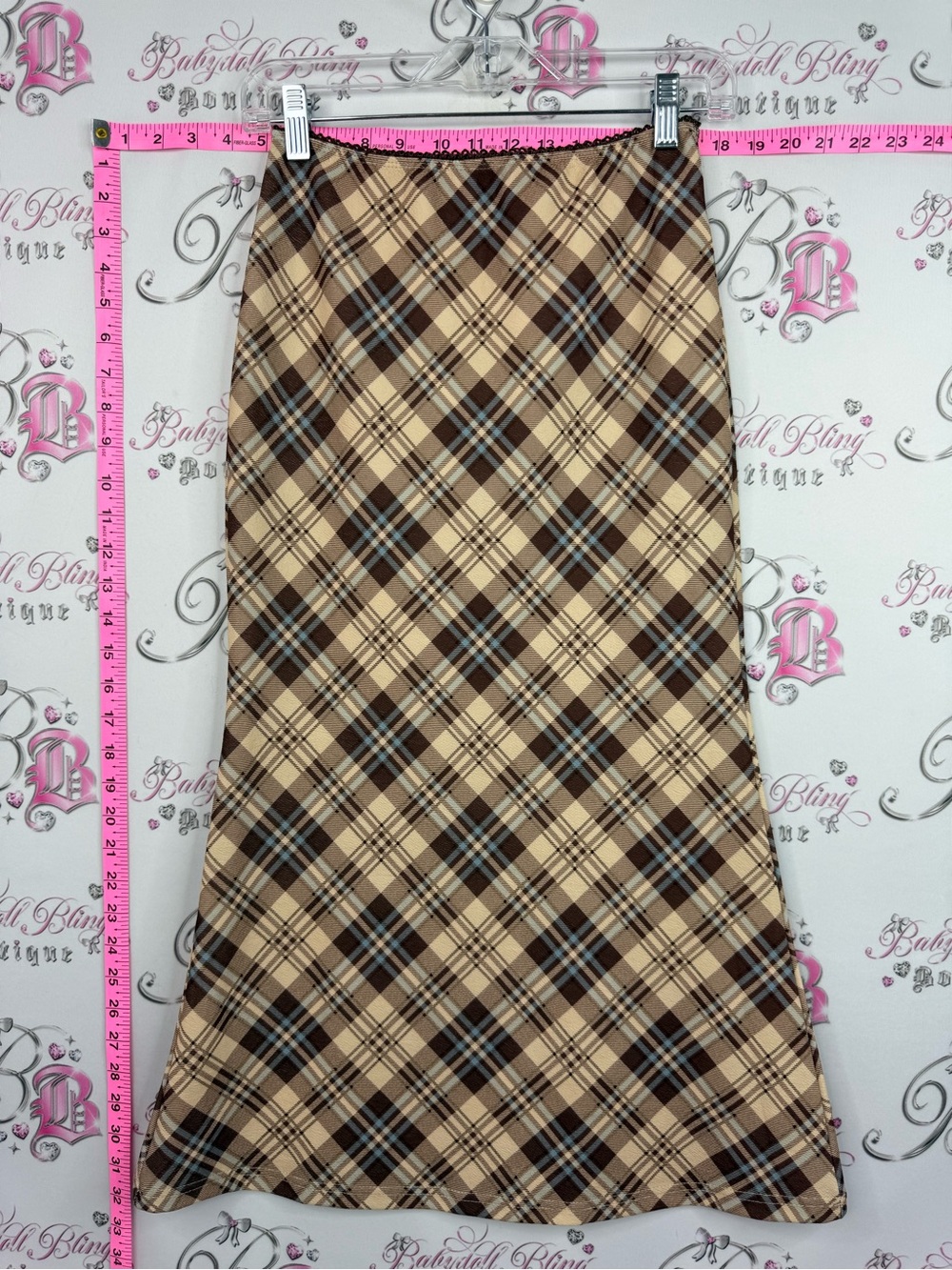 SHEIN skirt Beige, Brown and Blue Plaid Maxi Skirt